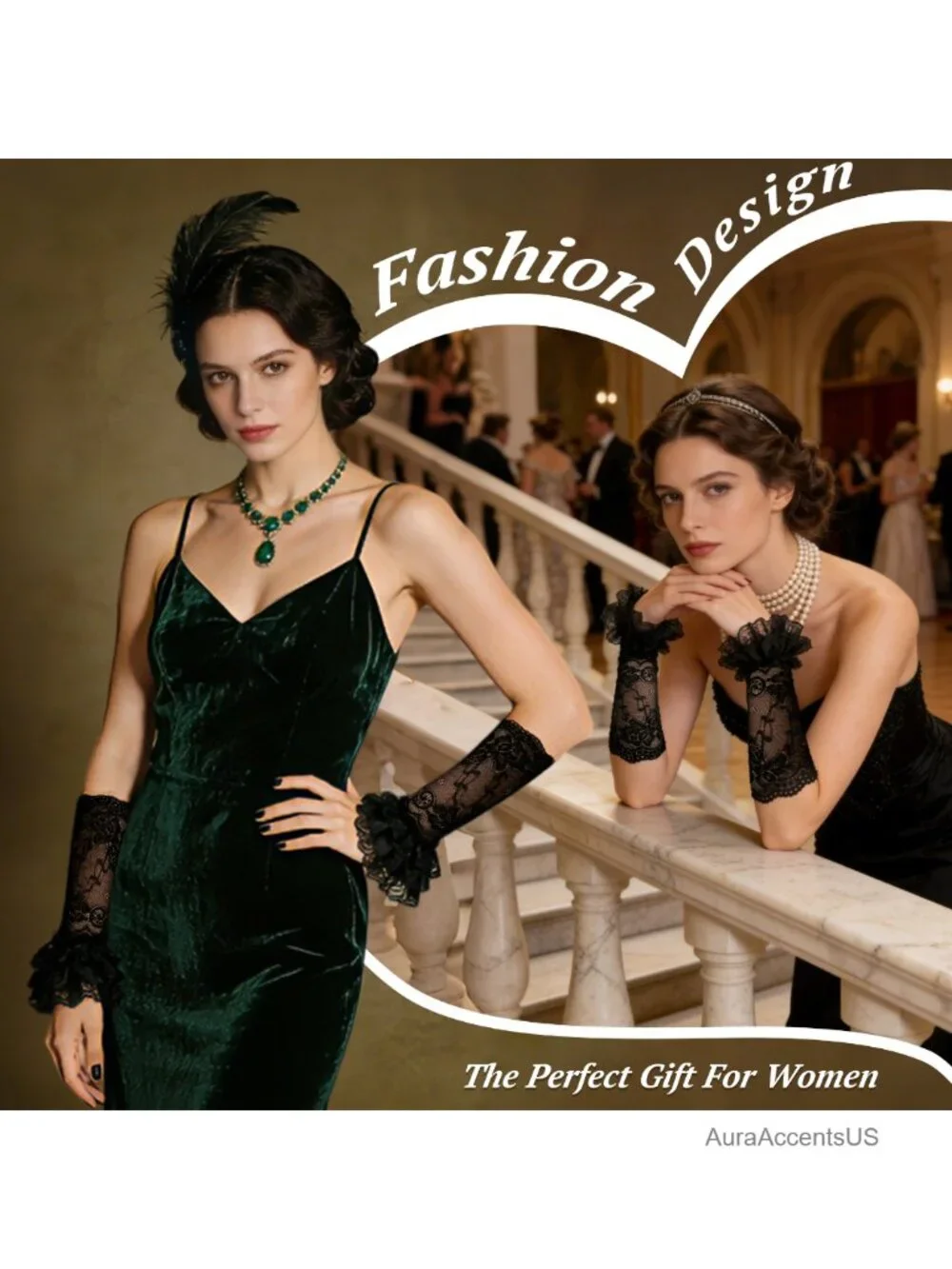 Fingerless Lace Gloves - Floral Arm Sleeves for Women Wedding Opera Tea Party